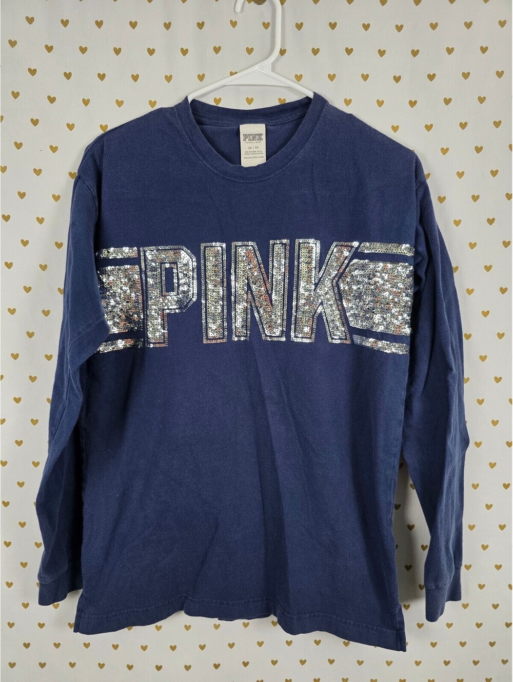 Victorias Secret PINK Long sleeve Blue Bling Sequined Tee shirt XS